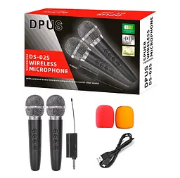 Микрофоны для караоке DPUS DS-02S DOUBLE WIRELESS KARAOKE + echo effect + vol+ battery - мініатюра 1