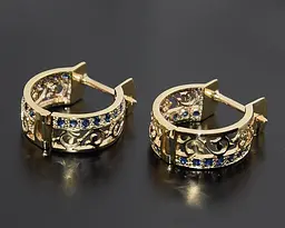 Жіночі сережки з жовтого золота з сапфірами S-0020