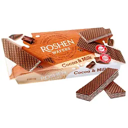 Упаковка вафель Roshen Wafers з какао та молочною начинкою 216 г х 16 шт
