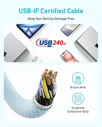 Кабель Anker Zolo A8060 USB-C to USB-C Cable 240w 1.5m преміальний нейлоново - тканинне оплетення (A8060P21) чорний - мініатюра 6