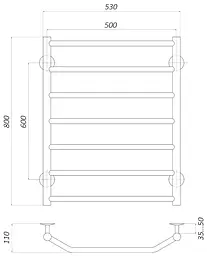Водяна рушникосушка Unio LT W 800-500-7 Драбинка Трапеція, Хром - мініатюра 4