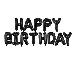 Кульки Happy birthday фольговані 16 дюймів чорні - мініатюра 3