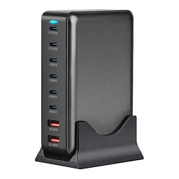 Мережева зарядна станція ILEPO 500W на 2 USB+6 Type-C мультизарядний пристрій потужний блок живлення Black (19339)