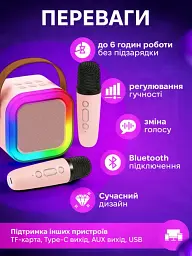 Дитяче караоке з 2 бездротовими мікрофонами K12 та портативною RGB Bluetooth колонкою Pink (18964) - мініатюра 5