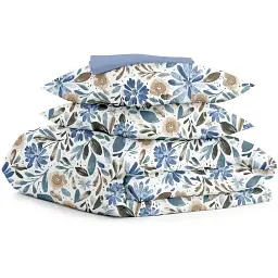 Комплект постільної білизни Cosas євро з простирадлом на резинці CALIFORNIA FLOWERS CS3 200 x 220 см (FlowersWashBlueWhite_El-117Cloud_200)