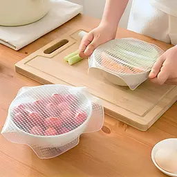 Набір силіконових багаторазових кришок-плівок для зберігання продуктів у холодильнику чохол на тарілку (4 шт.), Kitchen Master Прозорий 85345 - мініатюра 2