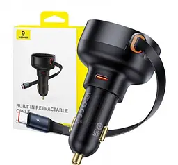 Автомобільний зарядний пристрій Baseus Enjoyment Pro Car Charger Type-C+Retractable Type-C Cable 60W C00057802111-01 Black - мініатюра 6