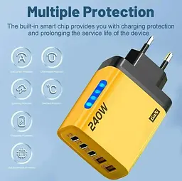 Універсальний зарядний пристрій Voltronic GaN із швидким заряджанням, 5-Port USB 240W - мініатюра 2