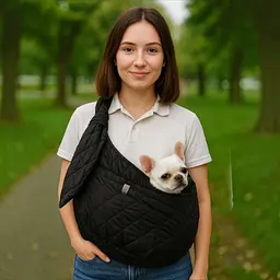 Слінг сумка переноска через плече для тварин собаки котів дрібних порід до 6 кг ремінцем із кишенею dogs bomba черный