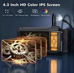 Промисловий ендоскоп P410 з 4.3" екраном, Full HD 1080p — Інспекційна камера з підсвіткою IP67 для авто та труб (2 м)
