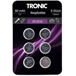 Батарейка таблетка 6 шт CR 2016 TRONIC металик