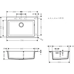 Кухонна мийка Hansgrohe S510-U660 770x510 Graphite Black 43313170, Чорний - мініатюра 3