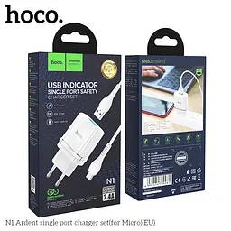 Зарядний пристрій Hoco Micro USB cable Ardent charger set N1 1 спідній вихід комплект білий - мініатюра 2