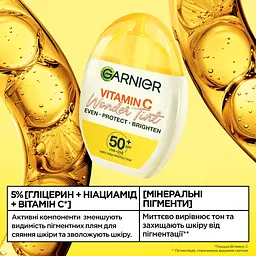 Тональний флюїд для обличчя Garnier Wonder Tint натуральний відтінок з вітаміном С з з фактором захисту SPF50 40 мл - мініатюра 2