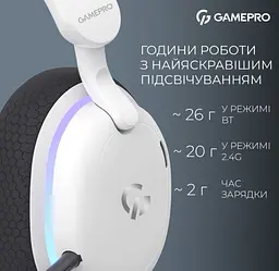 Ігрові бездротові навушники GamePro HSW-250 7.1 Bragi Asgard RGB Tri-Mod White - мініатюра 12