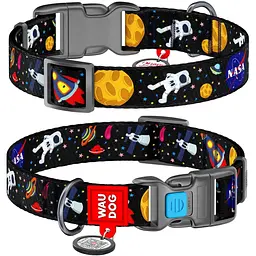 Нашийник для собак Waudog Nylon NASA, з QR-паспортом, пластиковый фастекс, L, 31-49х2,5 см - мініатюра 3