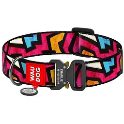 Нашийник для собак Waudog Nylon Графіті, з QR паспортом, металева пряжка-фастекс, XXL, 43-70х3,5 см