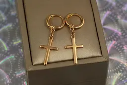 Сережки підвіски Xuping Jewelry хрестики тонкі гладкі 3,5 см золотисті
