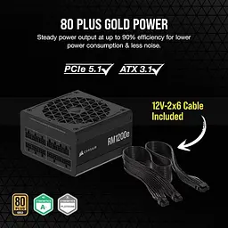 Блок живлення Corsair RM1200e PCIE5 1200W ATX 3.1 80+ Gold (CP-9020258-EU) - мініатюра 6
