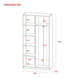 Розпашна Шафа Doros Студент Графіт/Білий 90х38х180 (44900273) - мініатюра 8