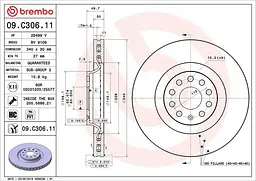 Диск тормозной передний вентилируемый VW Golf VII-VIII, Passat B8 92-25г Brembo ( 09.C306.11 )