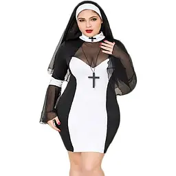 Еротичний костюм черниці JSY Грішниця Лола Plus Size Black, сукня, хрест, апостольник