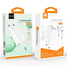 Мережевий зарядний пристрій з кабелем WUW-T82 Single USB home charger set iP - мініатюра 2