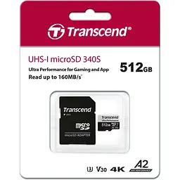 Карта пам'яті Transcend microSDXC 340S 512GB UHS-I U3 V30 A2 + adapter SD (TS512GUSD340S) [141992] - мініатюра 2