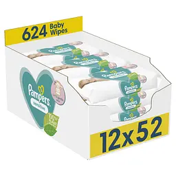 Дитячі вологі серветки Pampers Sensitive 624 шт. (12 уп. по 52 шт.)