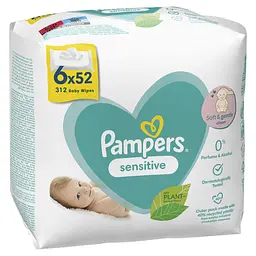 Дитячі вологі серветки Pampers Sensitive 312 шт. (6 уп. по 52 шт.) - мініатюра 3