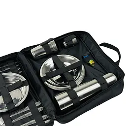 Набір посуду для пікніка на 4 персони в сумці, 29 предметів, нержавіюча сталь з термосом - мініатюра 4