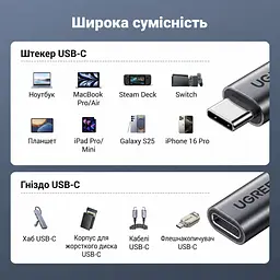 Кабель-подовжувач UGREEN US372 USB-C 3.2 10 Гбіт/с PD 100 Вт 1 м чорний (45191) - мініатюра 6