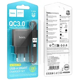 Мережевний зарядний пристрій Hoco C140A Smart QC3.0 18W 1USB-A + кабель USB to MicroUSB Black - мініатюра 5