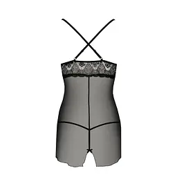 Прозора сорочка приталена Passion QUENTRIS CHEMISE XXL/XXXL, black, трусики - мініатюра 6
