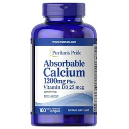 Кальцій і вітамін Д3 Absorbable Calcium 1200 mg Plus Vitamin D3 2,5 mg 100 Softgels