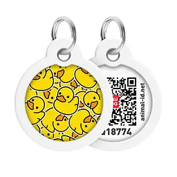 Адресник для собак і котів металевий Waudog Smart ID з QR паспортом малюнок Уточки коло Д 30 мм