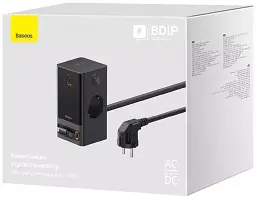 МЗП Baseus Power Combo Digital Power Strip 2AC+USB+Type-C+Retractable-C 65W with 1.5m Power Cord PSLR000301 Black - мініатюра 8