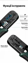 Обтискні кліщі UGREEN NW168 кримпер для мережевих і телефонних конекторів 8P/6P з функціями різання та зняття ізоляції діаметр кабелю для зачищення до 10 мм для плоских і круглих кабелів нековзні ручки загартовані леза зі сталі SK5 чорні (10952) - мініатюра 2