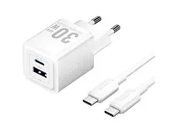 Мережевий зарядний пристрій Vention GaN III PD 30 W QC3.0 Type-C cable White (TZ-FEQW0-EU-01)