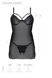 Пеньюар Passion DROSERA CHEMISE black, S/M, мереживний ліф зі стрепами, трусики в комплекті - мініатюра 5