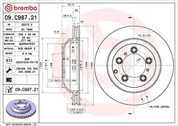 Диск тормозной задний вентилируемый Porsche Cayenne III 17-25г Brembo ( 09.C987.21 )