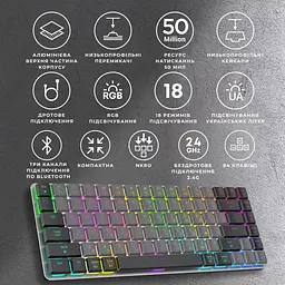 Клавіатура GamePro Red Swich Low Profile RGB Wireless Bluetooth USB Dark Gray бездротова (MK230R) - мініатюра 14
