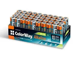 Батарейка AA (LR6), лужна, ColorWay Alkaline Power, 40 шт, 1.5V, Color box (CW-BALR06-40CB)