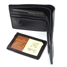 Чоловіче шкіряне портмоне чорне глянсове GRANDE PELLE 10х10х2 см acs0032089 - мініатюра 7