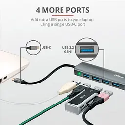 Концентратор Halyx Type-C to 4-Port USB-A 3.2 Grey Trust (24948_TRUST) - мініатюра 9