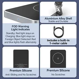 Зарядний пристрій Vention 15W 3-in-1 Magnetic Wireless Fast Charger Gray (FGFH0) - мініатюра 11