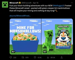 Сухий сніданок Kelloggs Cereal Minecraft Frosted Flakes Creeper Bit Marshmallows 476 g - мініатюра 2