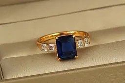 Кільце Xuping Jewelry Великий прямокутник з синім каменем р 20 золотисте
