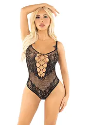 Боді зі стразами Leg Avenue Rhinestone Net and Lace Bodysuit, чорне - мініатюра 1