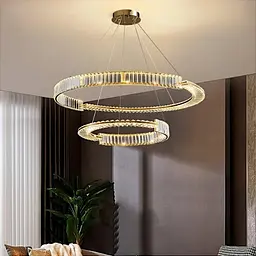 Кришталева люстра кільця в золоті до 30 м² 150 Вт Dim 7932-800+600 - мініатюра 3